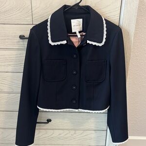 Avec Les Filles Black Blazer with White Lace Trim